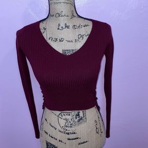 Long sleeve V- Neck Rib Knit top